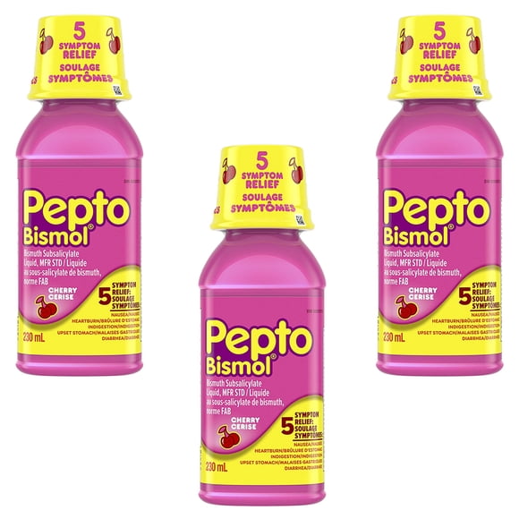 Pepto Bismol Liquid for Nausea, Heartburn, Indigestion, Upset Stomach, and Diarrhea Relief, Cherry Flavor 230mL (Pack of 3)