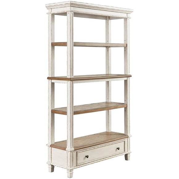 Signature Design by Ashley Realyn 4 Shelf Bookcase in Antique White and Brown