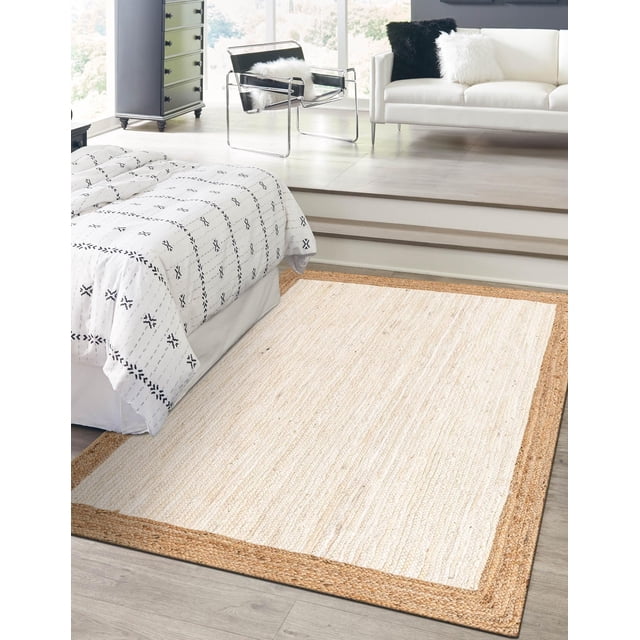 Indian Handmade Braided Inner White Natural Jute Area Rug, Home Décor Rug, Jute Rug for Bedroom, Dining Room, living room, Doormat Rug Size - 3' x 7' (90 cm x 210 cm)