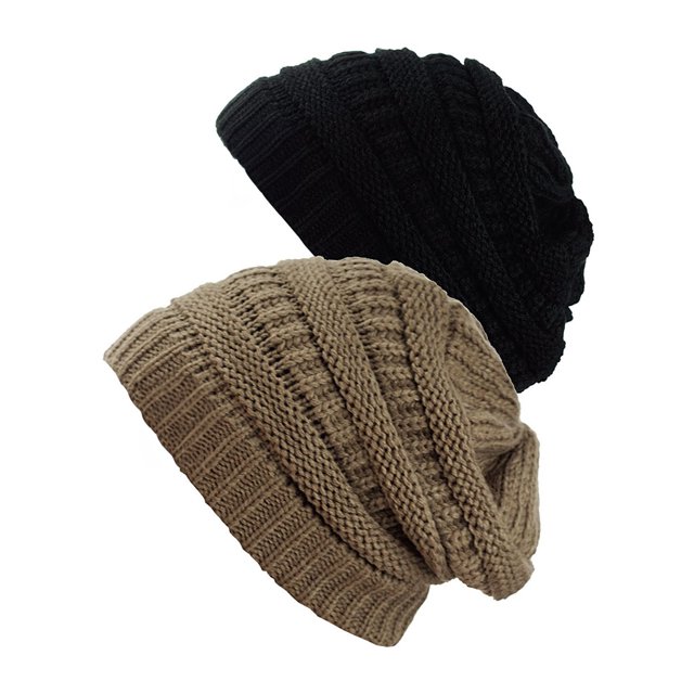 Tuque Tricotée pour Femmes (Lot de 2), Noir/beige Neuf