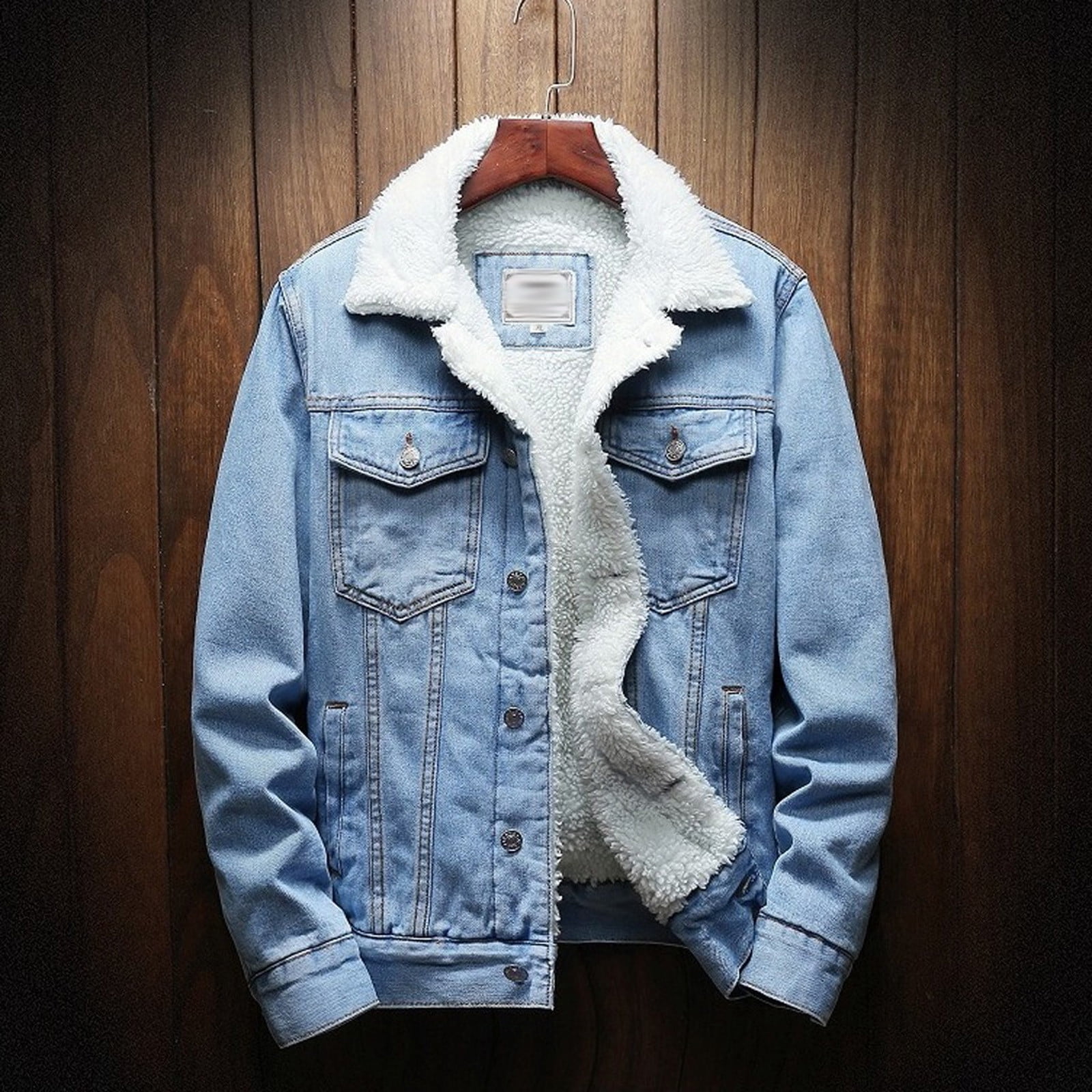 Men Casual Denim Jacket And Velvet Stand-collar Single-breasted Jacket Coat
