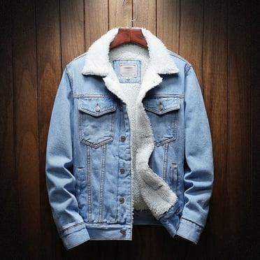 Babysbule Mens Jackets Clearance Men Casual Denim Jacket And Velvet Stand Collar Single Breasted Jacket Coat