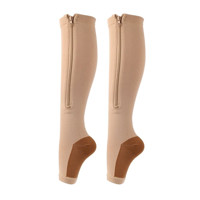 1 Pair Compression Stockings Exquisite Pattern Breathable Cotton Open Toe Zipper Compression Stockings Leg Sleeve for Girl