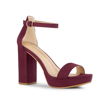 BLISSFUL STEP Women's Platform Ankle Strap Chunky High Heel Sandals Burgundy (Size 10)
