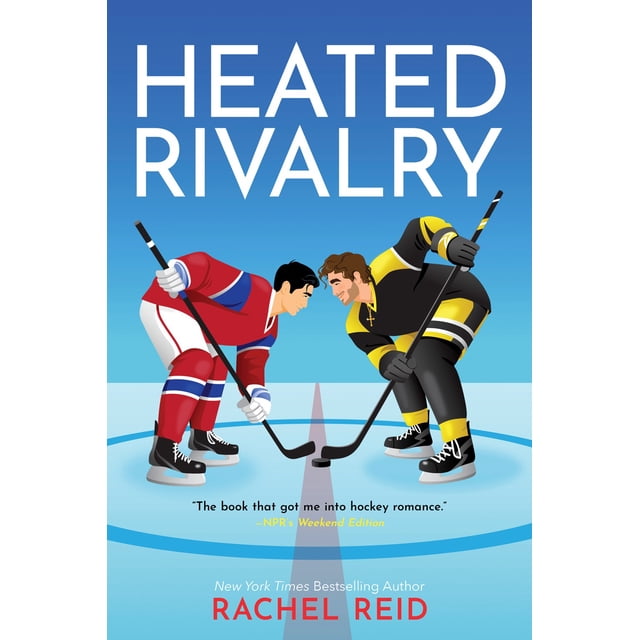 Livre Changeur de Jeu 2: Couverture de Livre de Rivalité Chauffée Montrant Deux Joueurs de hockey en Uniformes Rouge et Blanc et Noir et Jaune s'Affrontant sur une Rondelle sur la Glace, avec un Arrière-Plan Dégradé Bleu et un Texte de Titre Blanc Audacieux au-Dessus.