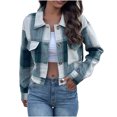 thumbnail image 1 of Yuyuzo Womens Cropped Plaid Shacket Button down Short Flannel Shirt Jacket Coat Outwear with Pockets, 1 of 6