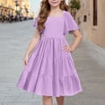 thumbnail image 2 of Jinhomg Robe d'Été pour Filles Décontractée à Smocks, Robes Bohèmes Fluides à Manches à Volants, Robe Midi à Étages Violette 5 Ans, 2 of 9