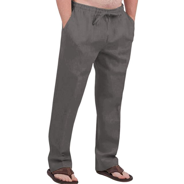 Innerwin Pants Elastic Waist Men Trousers Beach Drawstring Lightweight Long Pant Dark Gray 2XL