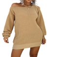 thumbnail image 2 of Robe Chandail Épaules Dénudées pour Femmes Manches Longues Couleur Unie Robe Tricotée Ample Robe Mini Automne, 2 of 5