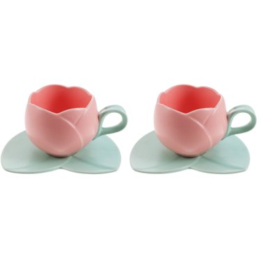 AMERTEER 2 Ensembles de Tasses à Café avec Soucoupe Tasse à Café en Céramique Design Tulipe Tasse à Thé Tasse à Lait