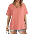 thumbnail image 2 of AherBiu Womens Summer Tops Basic V Neck Loose Casual Short Sleeve Solid Color Comfy Daily Tshirts, 2 of 6
