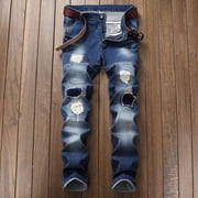 EGNMCR Men's Lightweight Pants, Cargo Pants Men, Linen Pants Men, Mens Casual Loose Fit Elastic Waist Pants Men's New Fashion Have Pockets Button Zipper Personality Denim Trend Jeans Men's jeans