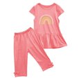 thumbnail image 2 of Chemises pour Filles, Ensemble Deux Pièces Été Col Rond Petit Imprimé Manches Courtes Manches Volantes Taille Élastique Pantalon Court, 2 of 5