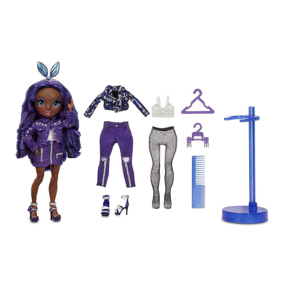 Rainbow High Krystal Bailey – Poupée-mannequin indigo (bleu violacé) avec 2 tenues complètes à agencer et associer