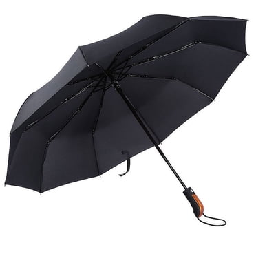 WALFRONT Grand Parapluie de Pluie, Grand Parapluie de Pluie Noir Coupe-Vent Parapluie de Voyage Ouverture/fermeture Automatiques 10 Baleines Incassable Imperméable Auvent Anti-Stornement Antirouille Pliant Compact Parapluies