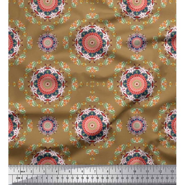 Soimoi Polyester Crepe Fabric Floral Mandala Print Sewing Fabric Yard 42 Inch Wide