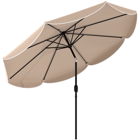 Outsunny 9' x 9' Round Market Umbrella with Valance, Patio Umbrella, Khaki