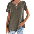 thumbnail image 3 of MAWCLOS Dames T-Shirt Couleur Unie Tops V Cou Tee Confortable Rue à Manches Courtes Chemisier Café XL, 3 of 8