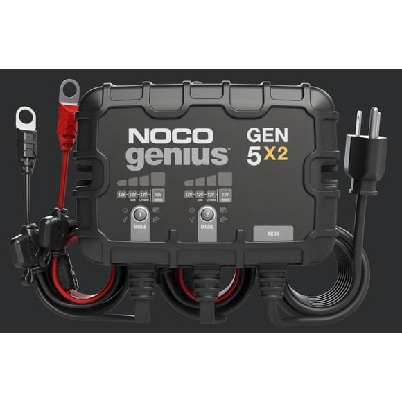 Noco Battery Charger GEN5X2 For 12 Volt Batteries; 2 Bank Onboard Charger/5 Amp Per Bank; 120 To 240 Volt AC/50 To 60 Hz; 10 Amp Charging Current; With Two Self-Tapping Screw