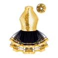 thumbnail image 1 of iiniim Robe Tutu de Ballet Scintillante pour Filles Enfants Tenue de Danse Moderne Jazz Latin Costume de Performance sur Scène avec Ensemble de Chouchous pour Cheveux Or 12, 1 of 6