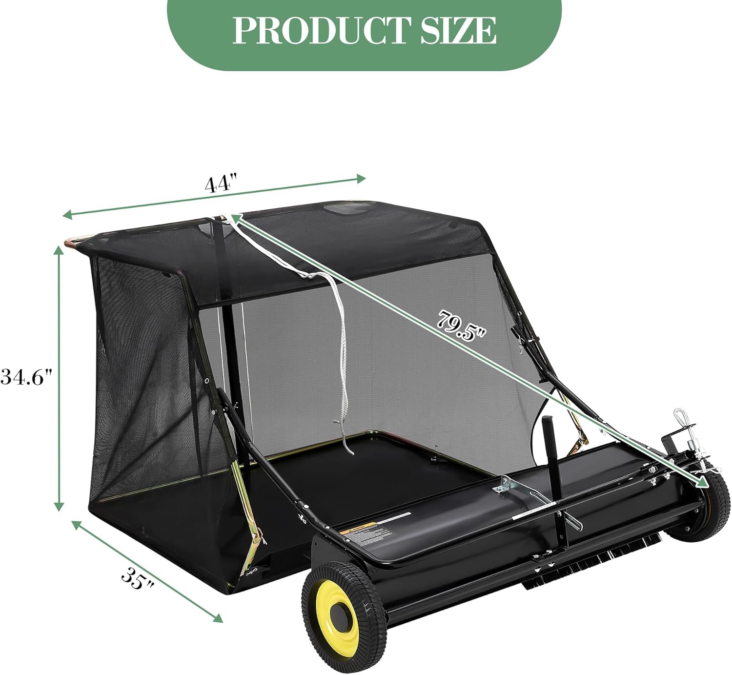QinaQin 44 Inch Tow Behind Lawn Sweeper, Heavy Duty, Black