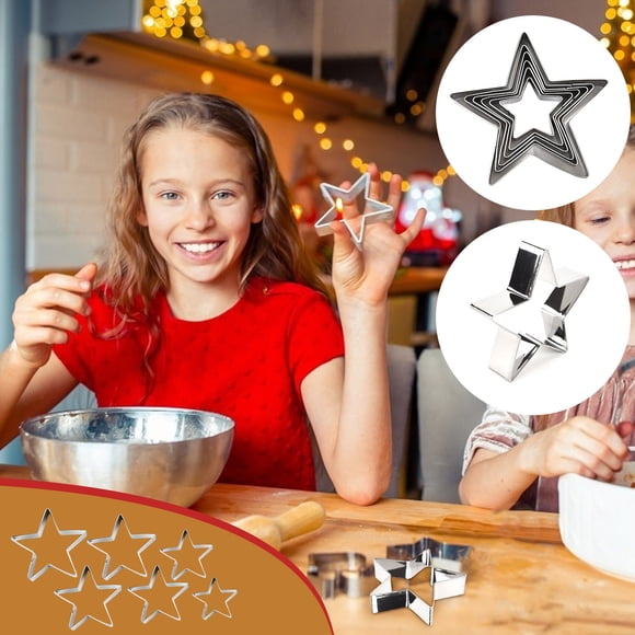Stainless Steel Star Cookie Cutters Set of 6, Biscuit and Fondant Baking Molds