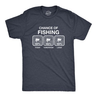 Mens 100% Chance Of Fishing T Shirt Funny Outdoor Fishing Novelty Camp Tee (Heather Navy) - 5XL