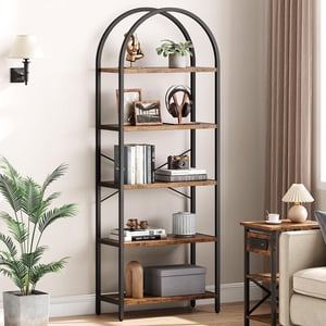 Yesfashion Bibliothèque 5 Tier Bibliothèque Arched Display Racks Tall Standing Bookshelves Mental Frame Rustic Storage Rack Étagère Brown Livre Étagère pour chambre, Salon, Home Office, Rustique Brown
