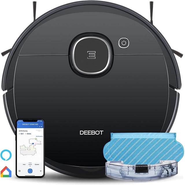 REFURBISHED - ECOVACS DEEBOT OZMO 920 2in1 Mopping Robotic Vacuum with Laser Navigation, No-Go Zones, Systematic Cleaning, Multi-Floor Mapping, Works with Alexa & App, Large, Black