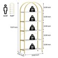 thumbnail image 3 of Arched Bookshelf 5-Tier – Tall Metal Frame Bookcase with Wood Shelves, Open Display Storage Rack for Bedroom, Living Room, Home Office – White/Gold or Black Options, 3 of 8