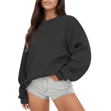Aocisk Chandail à Manches Longues pour Femmes, Col Rond Décontracté, Coupe Ample, Chandail à Capuchon, Hauts d'Automne pour Femmes, Confortable, Noir, G