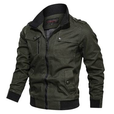 Ketyyh-chn99 Winter Jacket For Men 2024 Fashion Fall Men's Lightweight Jacket Full Zip Golf Jackets Men's Casual Plus Size Military Jacket Cotton Solid Coat Men Zipper Jacket Khaki,2XL