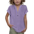 thumbnail image 1 of DecSea Linen Shirts for Kids 2025 Summer Button Down V Neck Short Sleeve Tops Casual Solid Blouses, 1 of 9