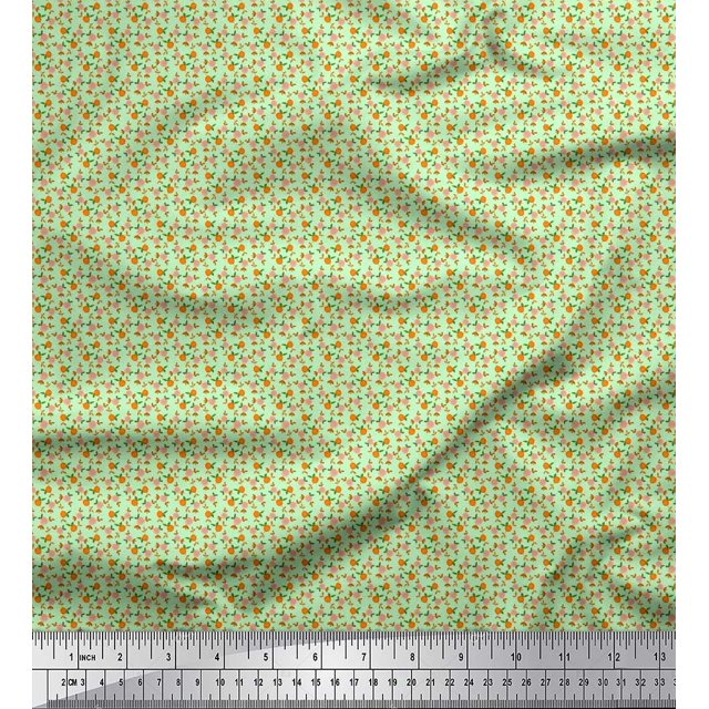 Soimoi Poly Georgette Fabric Leaves & Peach Fruit Small Print Fabric by Yard 52 Inch Wide