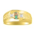 thumbnail image 1 of RYLOS Men's Rings 14K Yellow Gold Classic Nugget 6X4MM Oval Gemstone & Diamond Ring Opal African October Birthstone Rings Size 9, 1 of 7