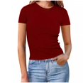 thumbnail image 1 of Plebaso Women's Basic T Shirts Ribbed High Neck Slim Tee Shirts Short Sleeve Casual Solid Color Tshirts, 1 of 6