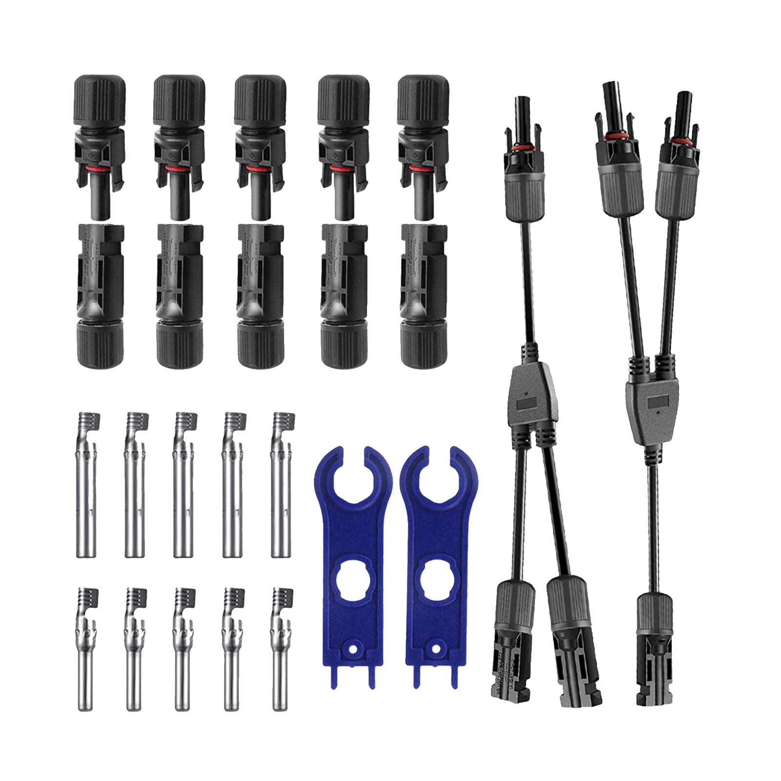 MC4 Solar Connector Kit – 1 Pair 2-to-1 Y Branch + 6 Pairs Male/Female Connectors, IP67 Waterproof, 14/12/10 AWG Compatible, With 2 Spanner Wrenches