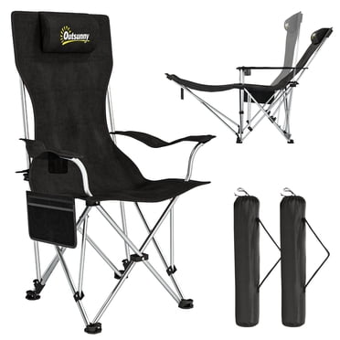 Outsunny Set of 2 Reclining Camping Chair, Folding Camp Chair, Black