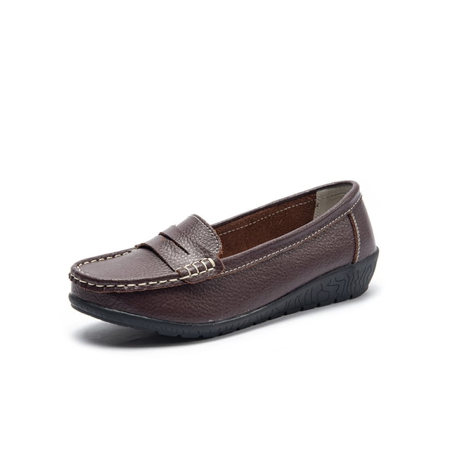 Innerwin Mocassins pour Femmes Chaussures Bateau Légères à Enfiler Bout Rond Marche Café 7
