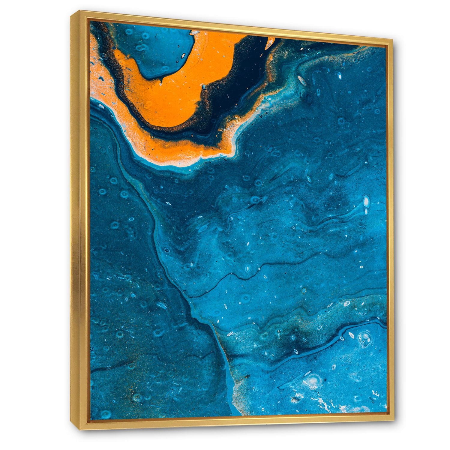 Designart Composition Abstraite En Marbre En Bleu Et Orange III ART MURAL À CADRE FLOTTÉ