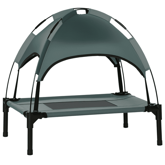 PawHut Lit pour Animal Surélevé et Rafraîchissant avec Auvent pour Petits Chiens, Gris