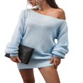 thumbnail image 3 of Ladies‘ Off Shoulder Sweater Dress with Long Sleeves and Loose Knit, 3 of 9