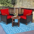 thumbnail image 3 of Patiojoy Ensemble Bistro en Rotin pour Patio 3 Pcs Cadre en Bois d'Acacia Sofa et Table d'Appoint Rouge, 3 of 6