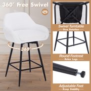 AKDSteel Set Of 2 Swivel Bar Stools, 26" Counter Height Sherpa Upholstered Barstools With Metal Legs