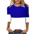thumbnail image 1 of IROINID T-Shirts pour Femmes à Manches 3/4 Réduits Imprimés, T-shirt Ample, Blouse Mi-Longue, Col Rond, Hauts de Détente, Bleu, 1 of 4