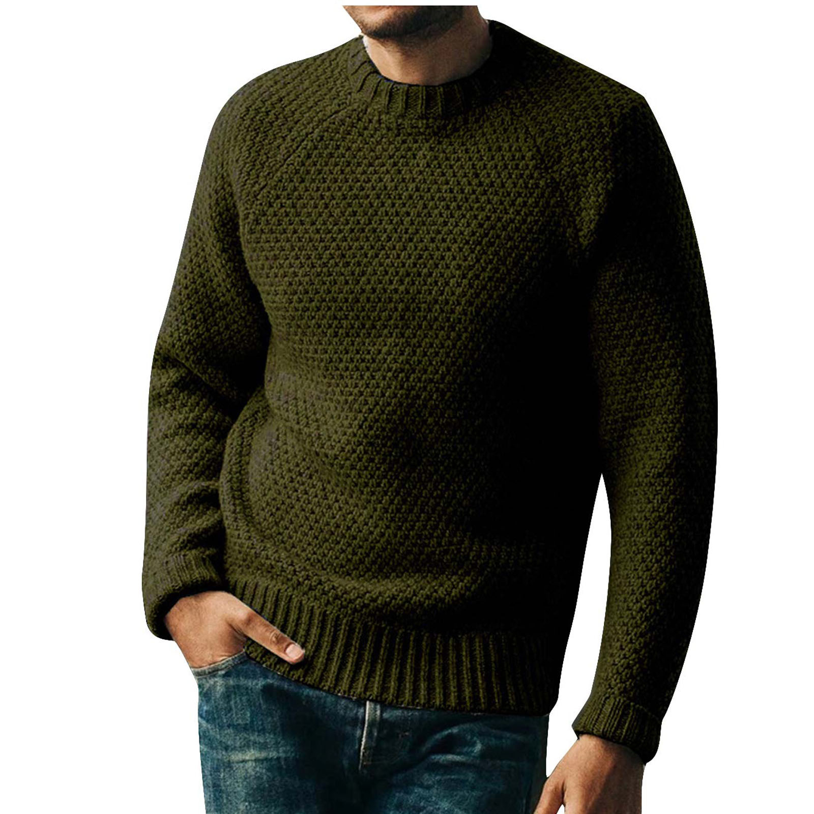 EGNMCR Mens Sweater Mens Crewneck Retro Pullover Long Sleeve Sweater