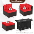 thumbnail image 3 of Costway Ensemble de Mobilier de Patio 5 Pcs Comprenant un Canapé Robuste avec Table Foyer de 60 000 BTU, Rouge, 3 of 10