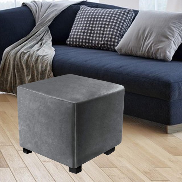 Dustproof Footrest Foot Stool Slipcover with Elastic Bottom Ottoman Cover Dark Gray