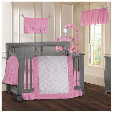 BabyFad Ensemble de Literie de Bassinette pour Bébé Fille en Minky Rose 9 Pcs avec Mobile Musical – Chenille Minky à Pois Ultra Douce et 100 % Coton, Déco Moderne de Chambre de Bébé Rose