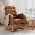 thumbnail image 1 of Modern Nursery Rocking Chair, PU Leather Upholstered Rocking Chair with Footrest, Comfortable Rocker Recliner with Side Pocket, Rocker Glider for Living Room, Bedroom, Nursing Room, Brown, 1 of 9